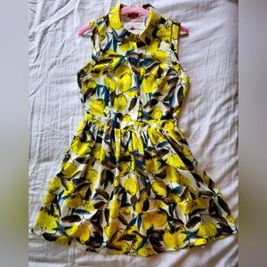 Elodie Cottagecore Lemon Sleeveless Mini Dress w/Buttons & Collar, Size Small